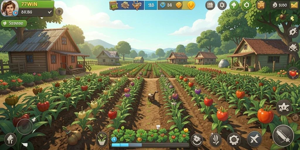 Menampilkan gameplay seru dalam mengelola kebun di 77WIN.