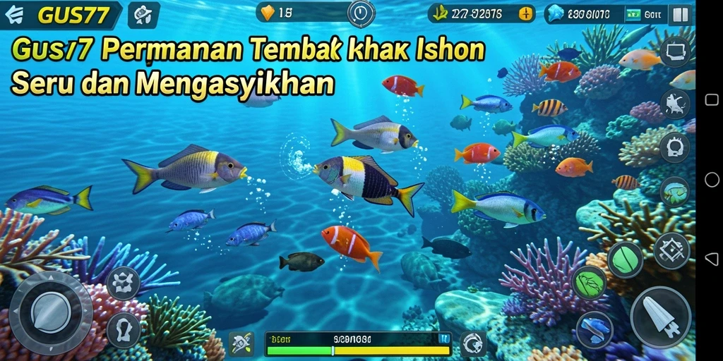 Gameplay GUS77 dengan berbagai ikan yang menunggu untuk ditangkap.