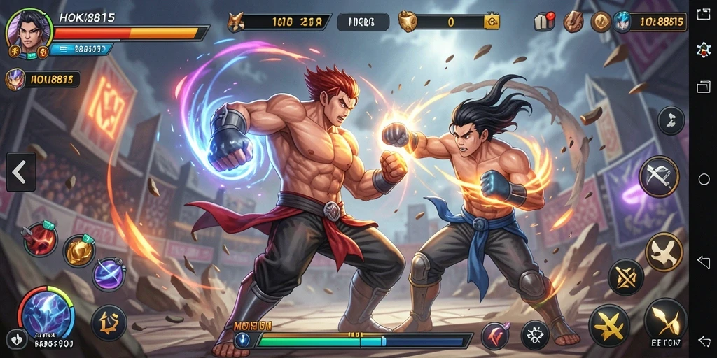Tangkapan layar gameplay HOKI8815 yang menampilkan pertarungan dramatis.