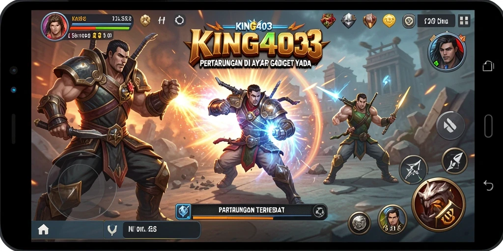 Tampilan gameplay KING403 dengan pertarungan yang seru dan karakter beragam.
