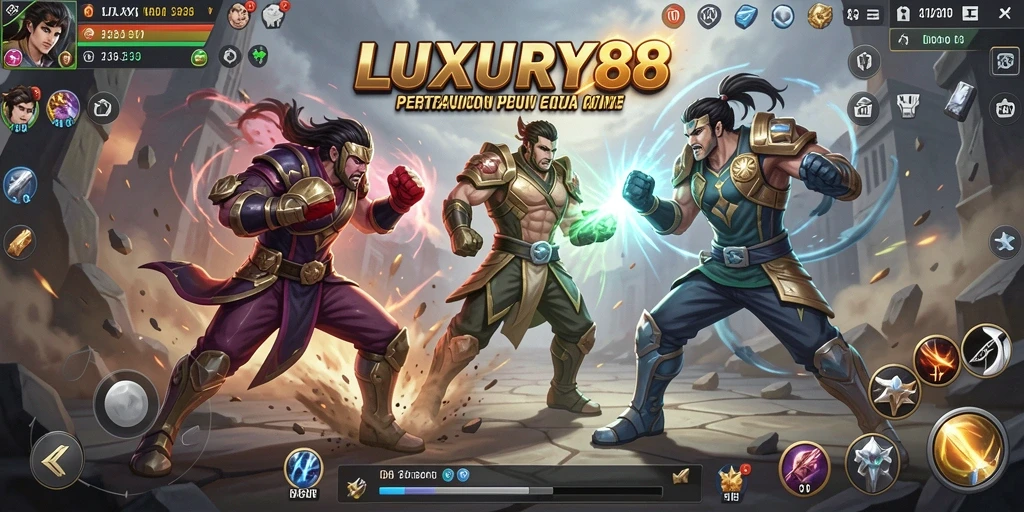 Tampilan epic pertarungan di LUXURY88 dengan karakter unik.