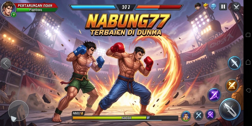 Tangkapan layar NABUNG77 menampilkan aksi pertarungan menegangkan di arena.