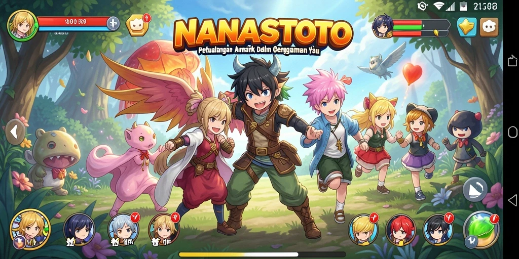Screenshot gameplay NANASTOTO menampilkan karakter anime yang menarik dan aksi mendebarkan.