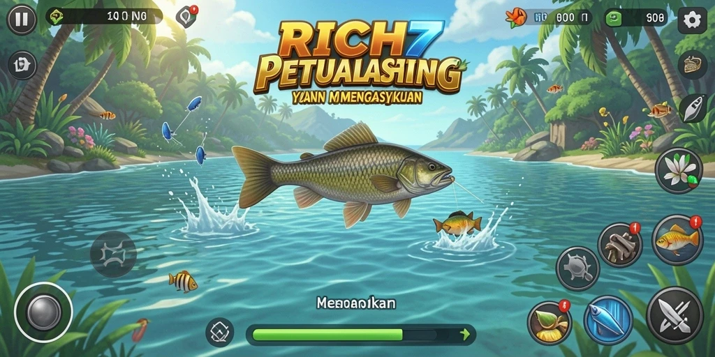Screenshot gameplay RICH7 menunjukkan pengalaman memancing yang seru.