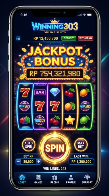 Tampilan beranda aplikasi Winning303 yang menarik.